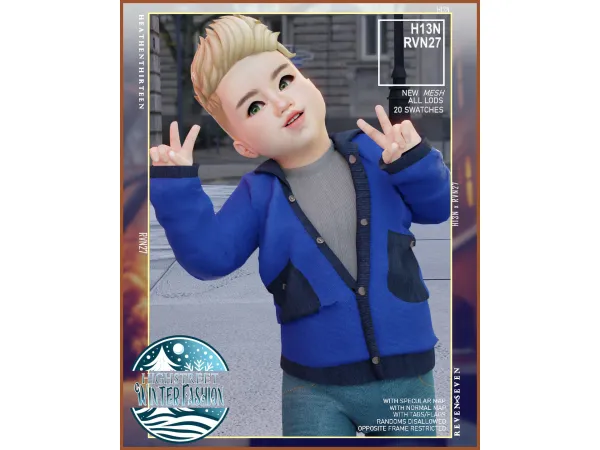 Alpha Toddler's Snap Button Winter Fleece Jacket with Mockneck Pullover (Male) by rvn2seven - The Sims 4 Custom Content