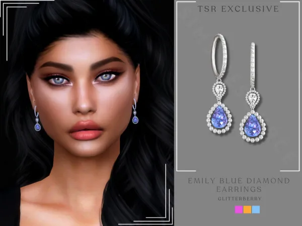 Alpha Emily Blue Diamond Earrings by Glitterberryfly - The Sims 4 Custom Content