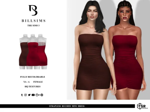 Strapless Ruched Mini Dress ( ) by billsims - The Sims 3 Custom Content