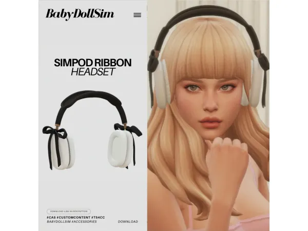 Maxis Match SIMPOD RIBBON HEADSET by BabyDollSim - The Sims 4 Custom Content