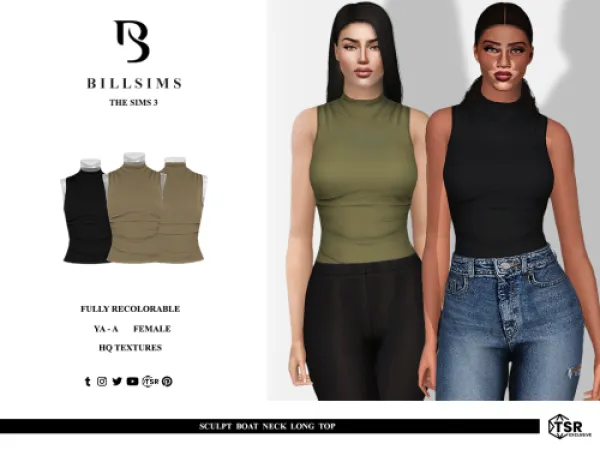 Sculpt Boat Neck Long Top ( ) by billsims - The Sims 3 Custom Content