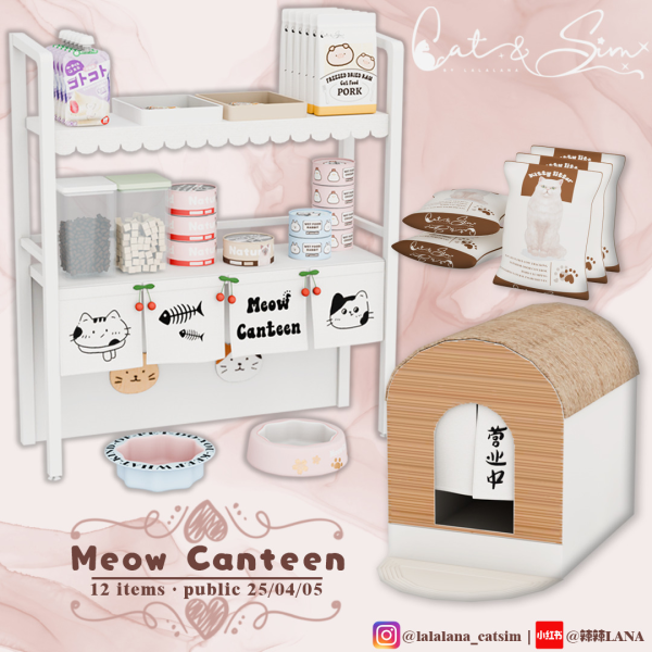 Maxis Match [LANA] Meow Canteen Set by simsfinds - The Sims 4 Custom Content