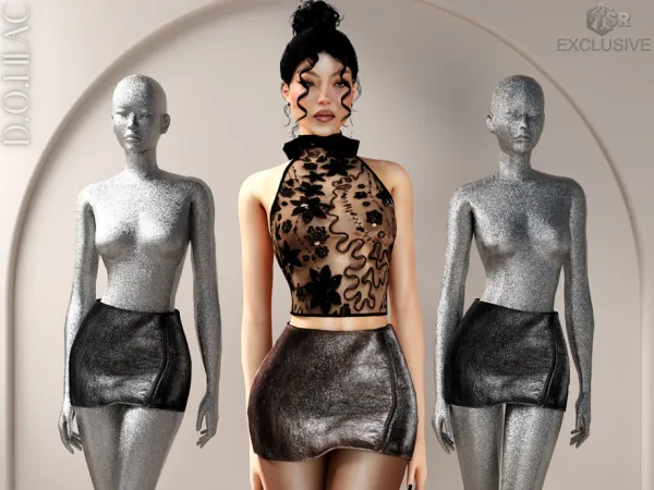 Alpha Leather Mini Skirt DO0739 by DOLilac - The Sims 4 Custom Content