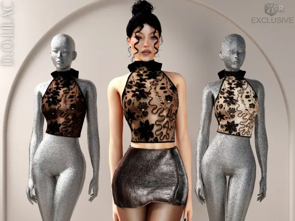 Alpha Bow and Embellished Halter Tulle Top DO0738 by thesimsresource - The Sims 4 Custom Content