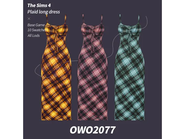 Maxis Match OWO2077 Plaid Long Dress - The Sims 4 Custom Content