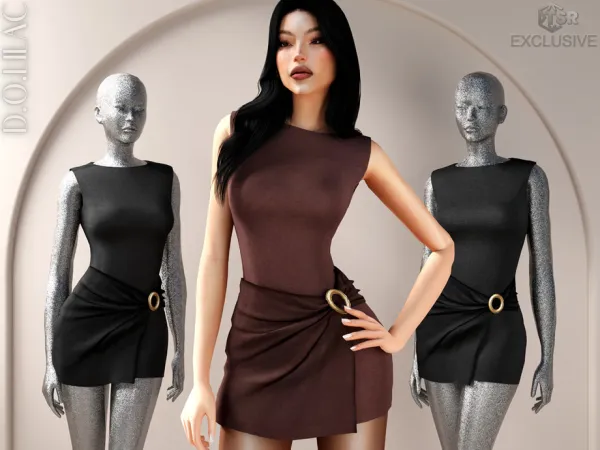 Alpha Draped Sleeveless Buckled Mini Dress DO0741 by DOLilac - The Sims 4 Custom Content