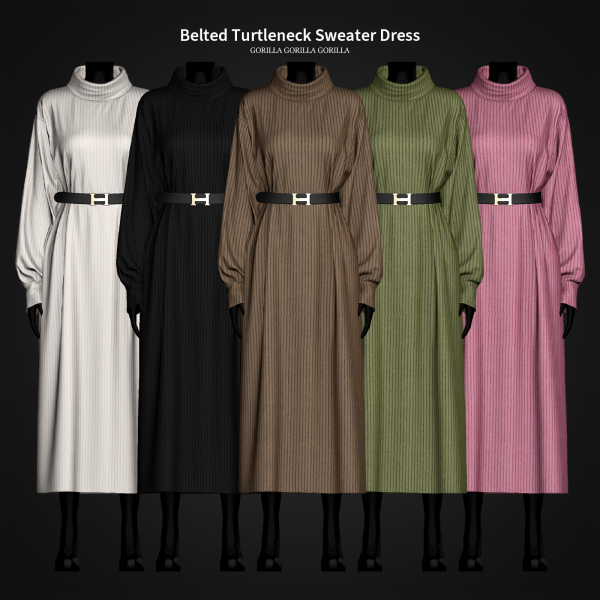 Alpha Belted Turtleneck Sweater Dress by simsfinds - The Sims 4 Custom Content