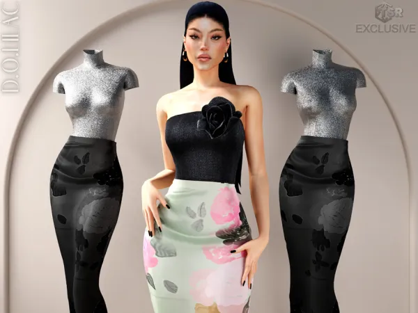 Alpha Silk Floral Midi Skirt DO0744 by DOLilac - The Sims 4 Custom Content
