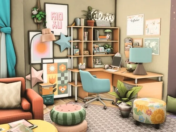 Sims 4 Maxis Match Salas de Estudio CC: Cute Office Room