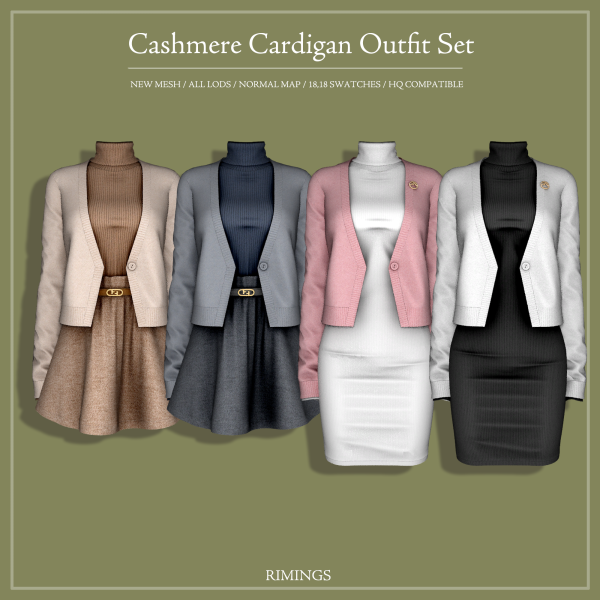 Alpha [RIMINGS] Cashmere Cardigan Outfit Set by simsfinds - The Sims 4 Custom Content