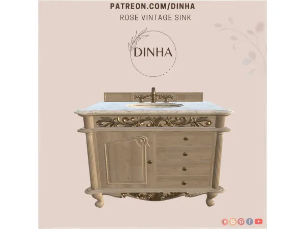 Alpha Rose Vintage Sink - The Sims 4 Custom Content