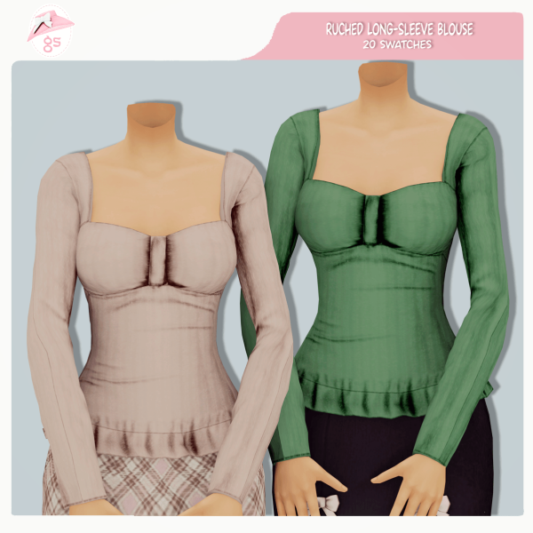 Maxis Match Ruched Long Sleeve Blouse by simsfinds - The Sims 4 Custom Content
