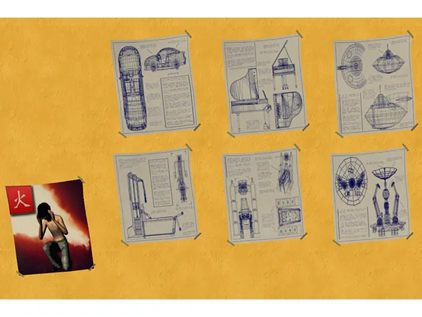 Drafting Table Sketches on Searing Indifference Poster by creesims - The Sims 2 Custom Content