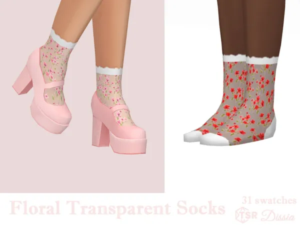 Maxis Match Floral Transparent Socks by Dissia - The Sims 4 Custom Content