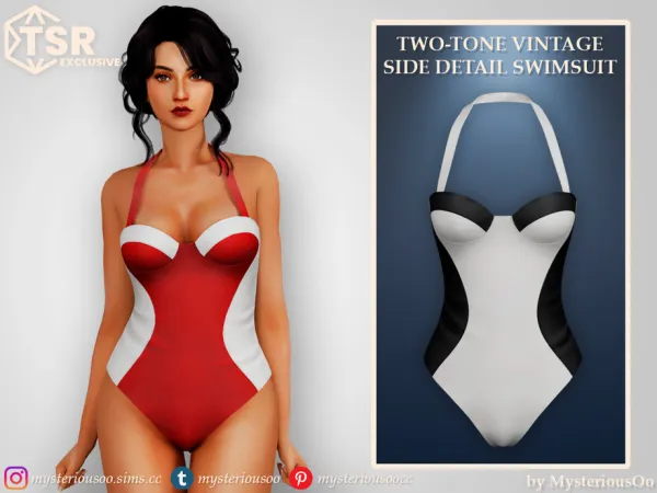 Two-tone vintage side detail swimsuit by MysteriousOo