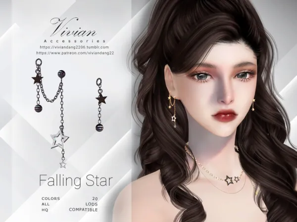Alpha Falling Star Earing by VivianDang - The Sims 4 Custom Content
