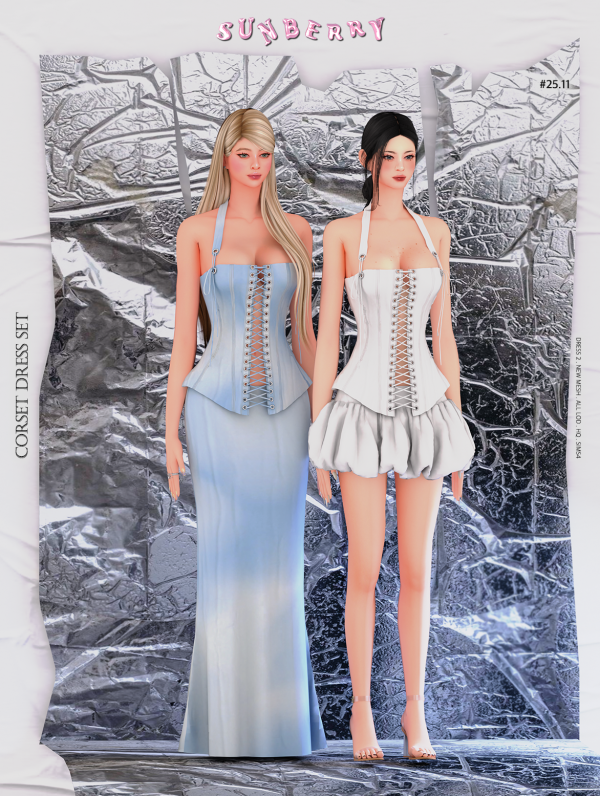 Alpha [SUNBERRY] 2512 Corset Dress SET by simsfinds - The Sims 4 Custom Content