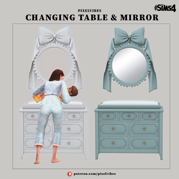 Alpha Changing Table and Mirror by pixelvibes - The Sims 4 Custom Content