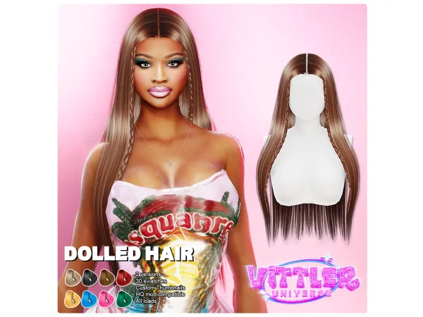 Alpha Dolled Female Hair by VittlerUniverse - The Sims 4 Custom Content