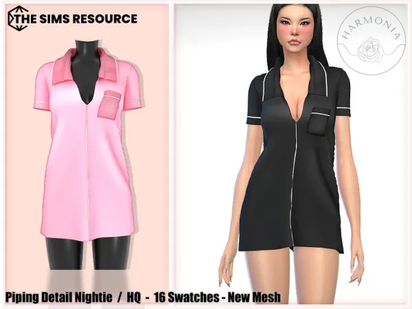 Alpha Piping Detail Nightie by Harmonia - The Sims 4 Custom Content