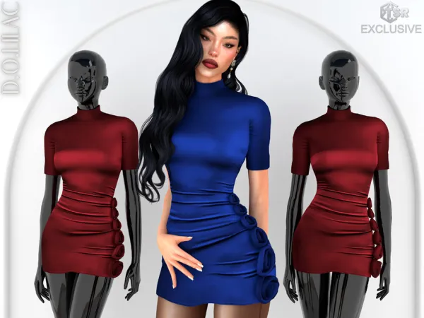 Alpha Rose Detailed Turtleneck Dress DO0756 by DOLilac - The Sims 4 Custom Content