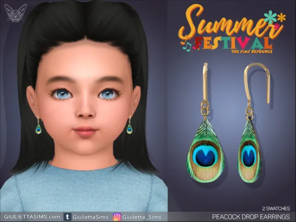 Alpha Peacock Drop Earrings For Toddlers - The Sims 4 Custom Content