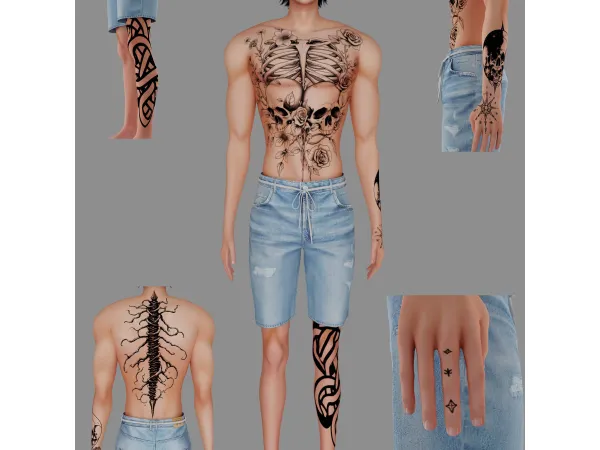 Mix Male tattoo 50 by Meow_creator - The Sims 4 Custom Content