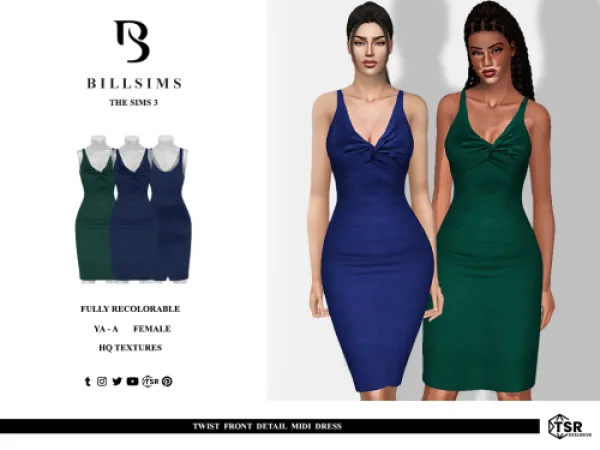 Twist Front Detail Midi Dress ( ) by billsims - The Sims 3 Custom Content