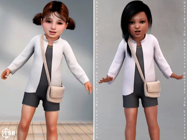 Alpha Milana Toddler jacket outfit with crossbody bag by Garfiel - The Sims 4 Custom Content