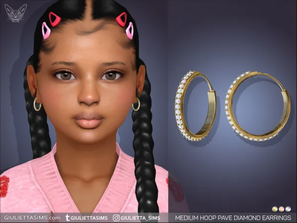Alpha Medium Hoop Pave Diamond Earrings For Kids by feyona - The Sims 4 Custom Content