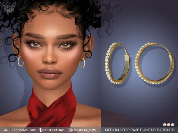 Alpha Medium Hoop Pave Diamond Earrings by feyona - The Sims 4 Custom Content