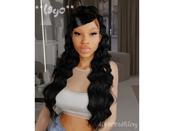 Alpha DKOMOLAYO CURLY HALF UP HALF DOWN by official_diversedking - The Sims 4 Custom Content