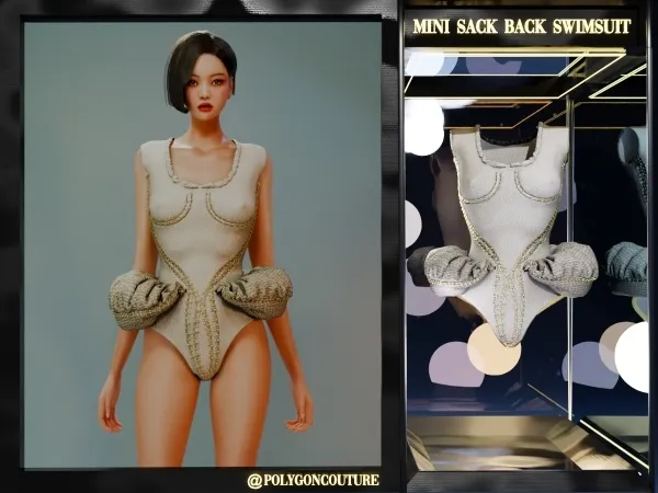 Alpha Mini sack back swimsuit embroidery acc by polygoncouture - The Sims 4 Custom Content