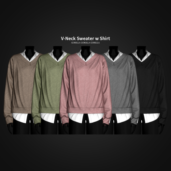 Alpha V Neck Sweater w Shirt AF by simsfinds - The Sims 4 Custom Content
