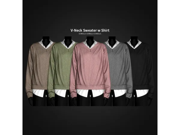 Alpha V Neck Sweater w Shirt AF by gorillax3 - The Sims 4 Custom Content