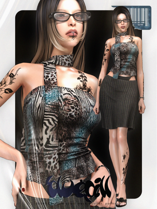 Alpha 250404 female scarf neck bustier by simsfinds - The Sims 4 Custom Content
