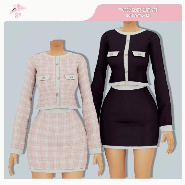 Maxis Match Tweed skirt suit set by simsfinds - The Sims 4 Custom Content