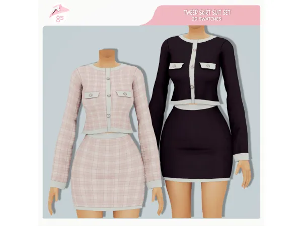 Maxis Match Tweed skirt suit set by Guemara - The Sims 4 Custom Content