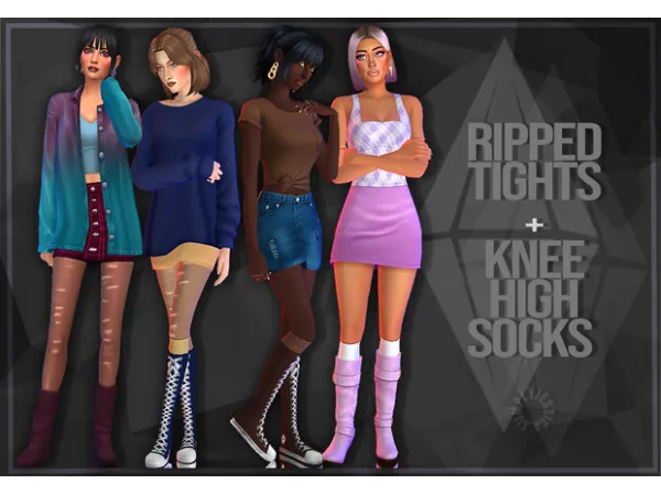 Maxis Match Ripped Tights Knee High Socks by siimplyjessica - The Sims 4 Custom Content
