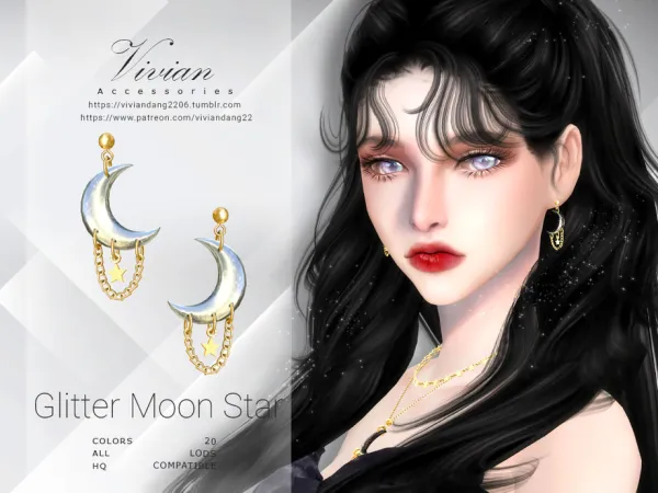 Alpha Glitter MoonStar Earing by VivianDang - The Sims 4 Custom Content