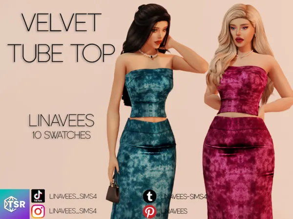 Alpha CAMILLA VELVET TUBE TOP by linavees - The Sims 4 Custom Content