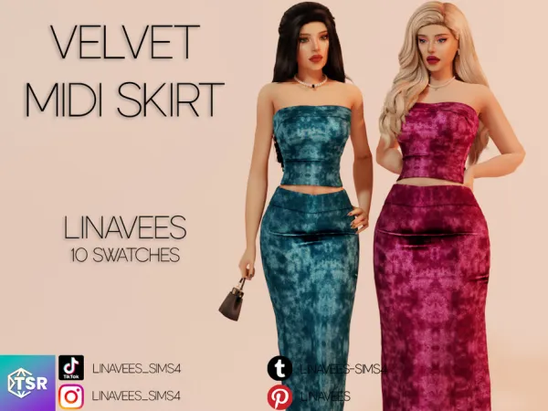 Alpha CAMILLA VELVET MIDI SKIRT by thesimsresource - The Sims 4 Custom Content