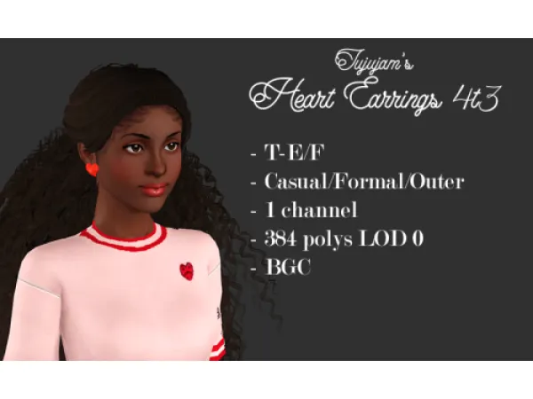JUJUJAM Heart Earrings 4t3 conversion sims by deniisu - The Sims 3 Custom Content
