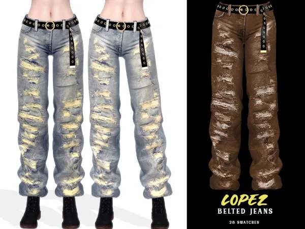 Alpha Lopez Belted Jeans - The Sims 4 Custom Content