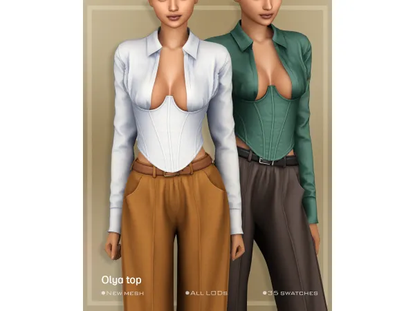 Alpha [Belaloallure] Olya corset shirt top - The Sims 4 Custom Content