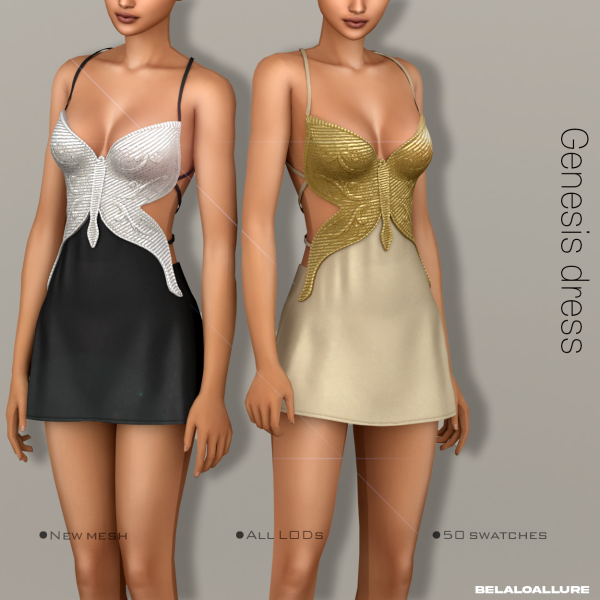 Alpha [Belaloallure] Genesis mini sequin dress by simsfinds - The Sims 4 Custom Content