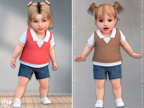 Alpha Regina Preppy infant outfit with denim shorts by Garfiel - The Sims 4 Custom Content