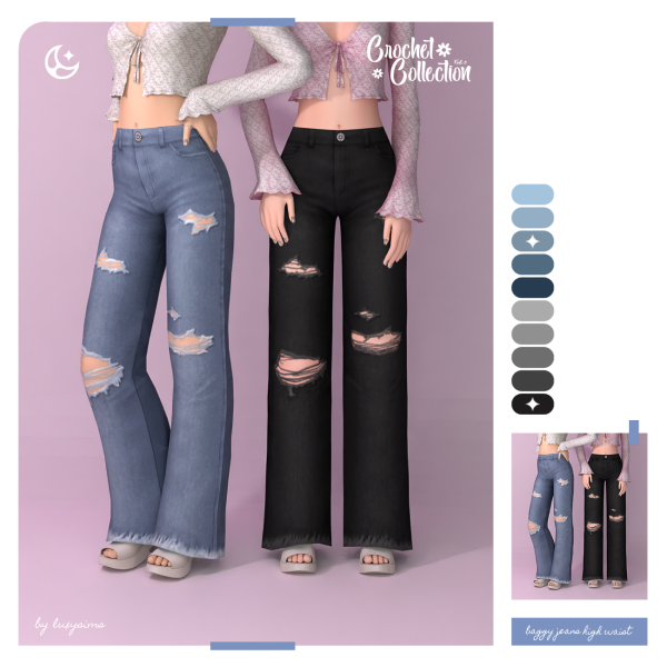 Maxis Match Baggy Jeans High Waist Crochet Collection III by luxysims - The Sims 4 Custom Content