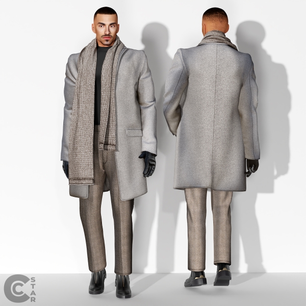 Alpha Trendy Suit with Long Coat Scarf and gloves cool_content_star by cool_content_star - The Sims 4 Custom Content