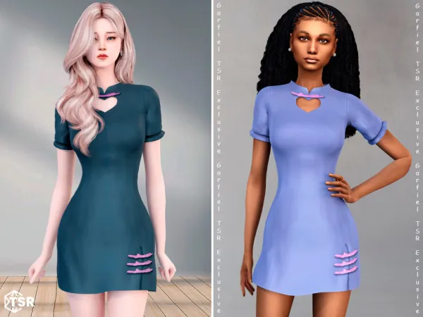 Alpha Mei Lin Modern qipao dress with heart cutout by Garfiel - The Sims 4 Custom Content